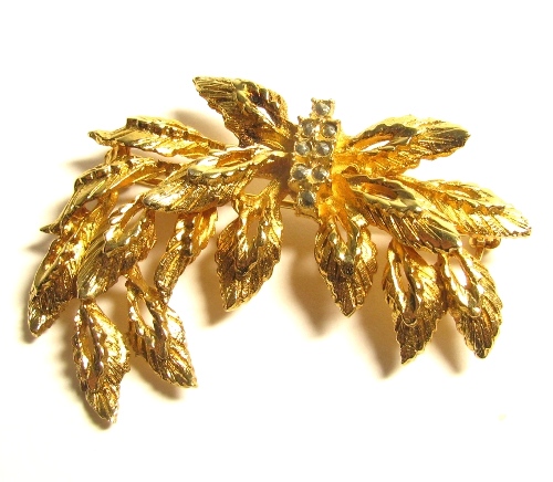 Coro Goldtone Leaves Brooch