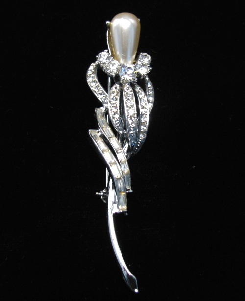 Coro Rhinestone Faux Pearl Pin