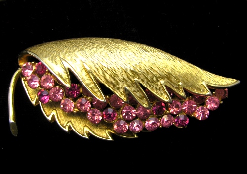 Corocraft Rhinestone Leaf Brooch