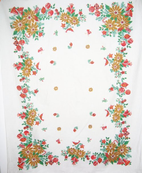 Vintage Cotton Linen Christmas Tablecloth