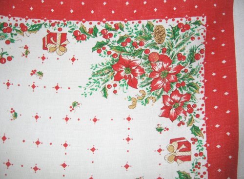 Christmas Tablecloth Santas Hearts Gifts Stars