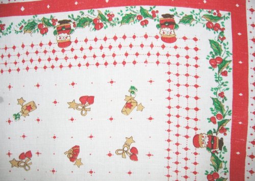 Christmas Tablecloth Santas Hearts