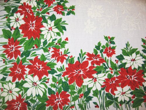 Vintage Christmas Phantom Poinsettia Tablecloth