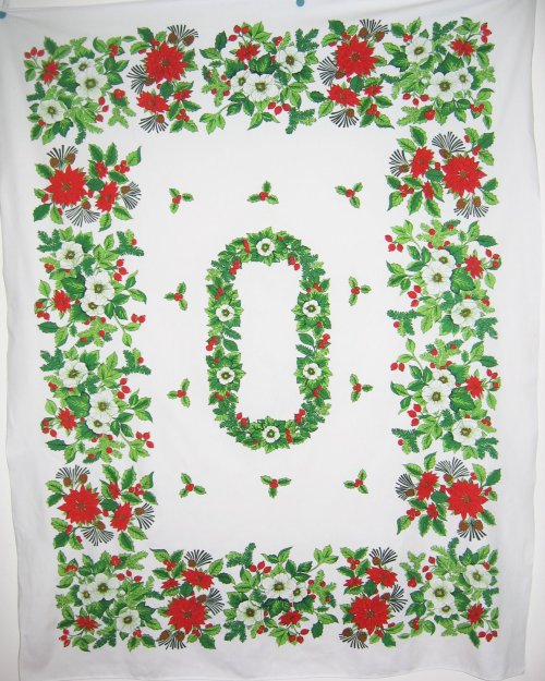 Vintage Poinsettia Apple Blossoms Tablecloth