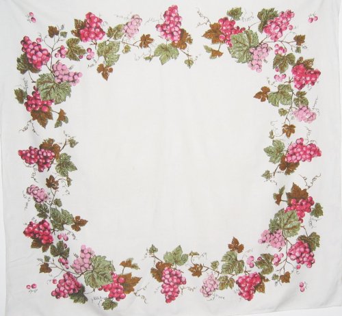 Vintage Linen Tablecloth Pink Grapes and Vines