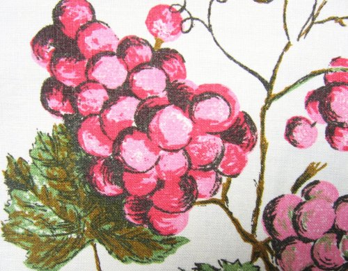 Pink Grape Clusters on Vintage Tablecloth
