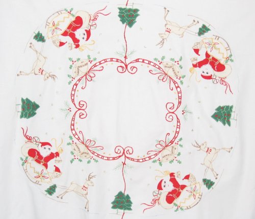 Vintage Christmas Santa Sleigh Applique Tablecloth