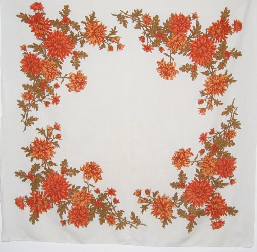 Vintage Linen Tablecloth Chrysanthemums Fall Flowers