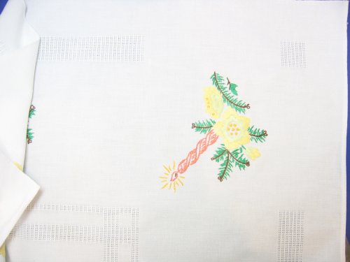 Cross stitched Candle on Tablecloth