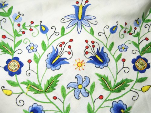 Vintage Embroidered Folk Art Tablecloth