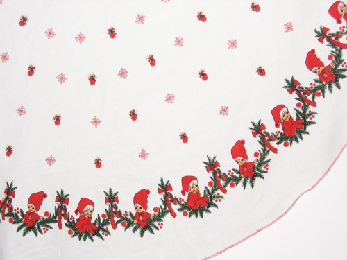 Pixie Elves Border on Vintage Tablecloth