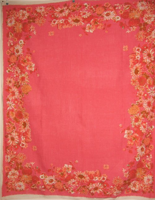 Vintage Linen Tablecloth Floral Raspberry Pink