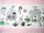 Vintage Tablecloth Pink Kitchen Wood Stoves