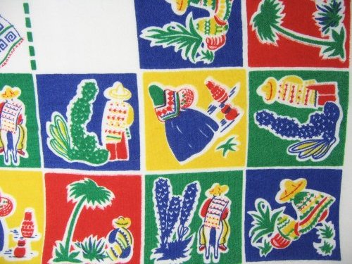 Mexican Figures on Vintage Tablecloth