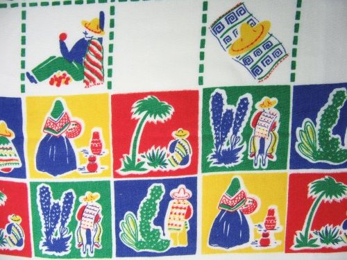 Cactus Mexican Figures on Southwestern Tablecloth