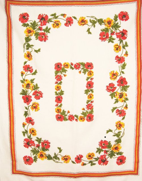 Vintage Tablecloth Orange Gold Poppies