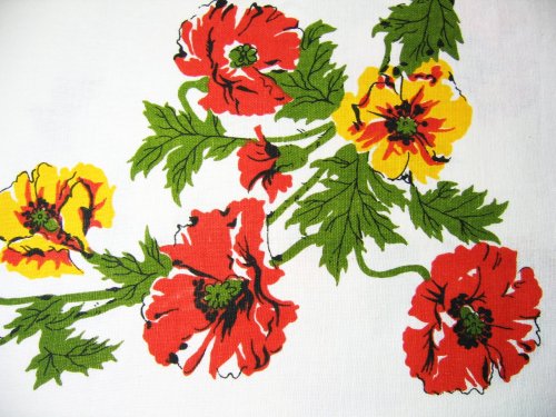 Orange and Yellow Poppies Vintage Tablecloth