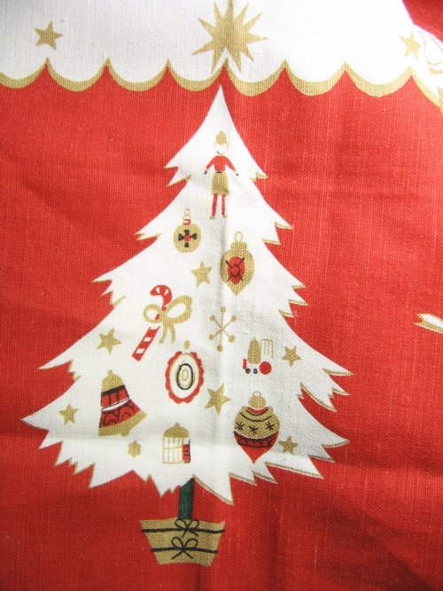 Christmas Tree on Vintage Tablecloth