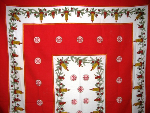 Christmas Tablecloth Candles Angels Holly