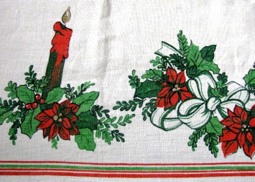 Candles and Holly Christmas Tablecloth