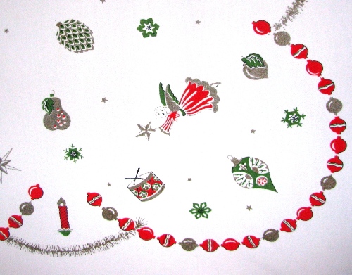 Christmas Decorations on Eames Era Tablecloth