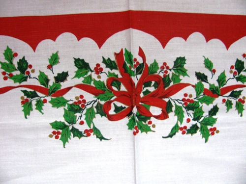 Holly Ribbon Christmas Tablecloth