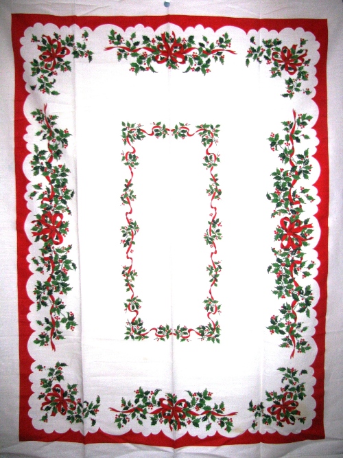 Holly Ribbon Vintage Christmas Tablecloth