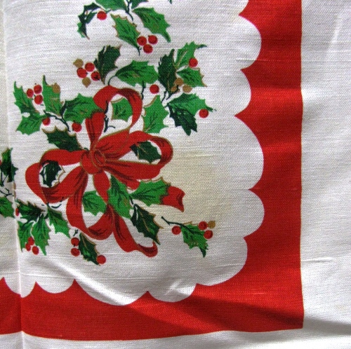 Ribbon on Vintage Christmas Tablecloth