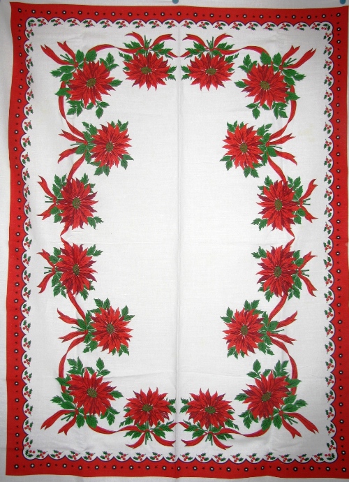 Poinsettia Tablecloth Vintage Christmas