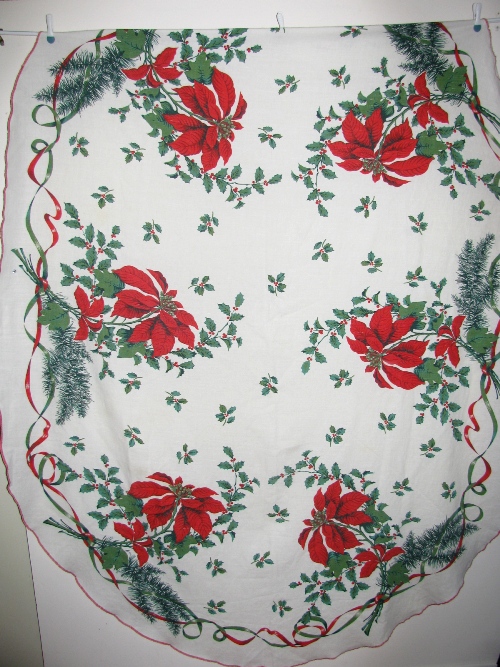 Wild Poinsettias Christmas Tablecloth Vintage