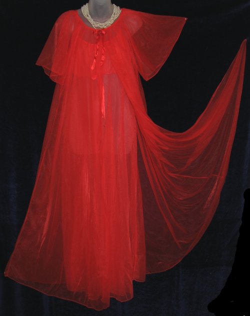 Vintage Sheer Chiffon Red Peignoir Set