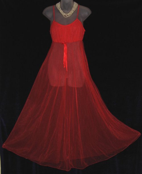 Sheer Chiffon Red Peignoir Nightgown