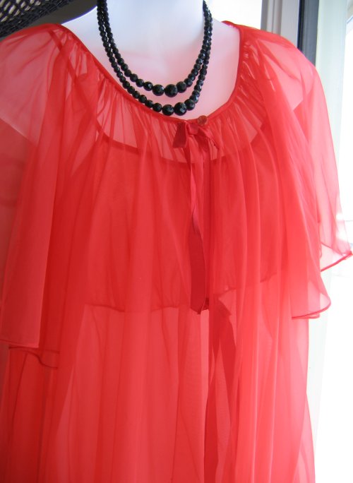 Vintage Red Chiffon Peignoir