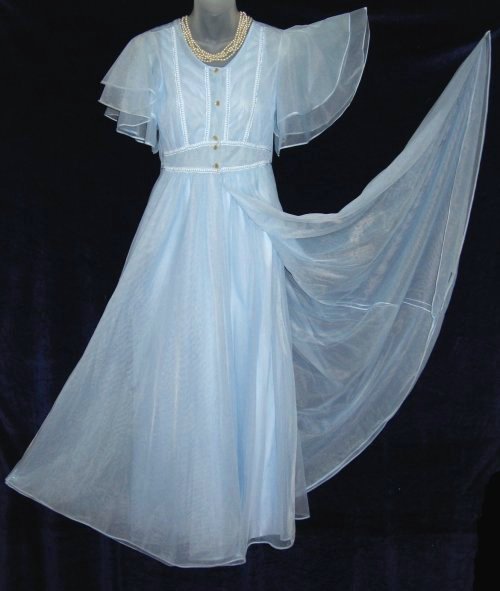 Butterfly Wing Sky Blue Vintage Chiffon Peignoir