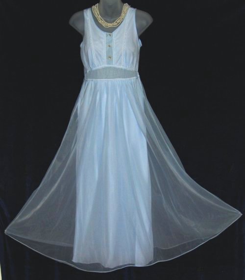Vintage Butterfly Wing Sky Blue Chiffon Peignoir Nightgown