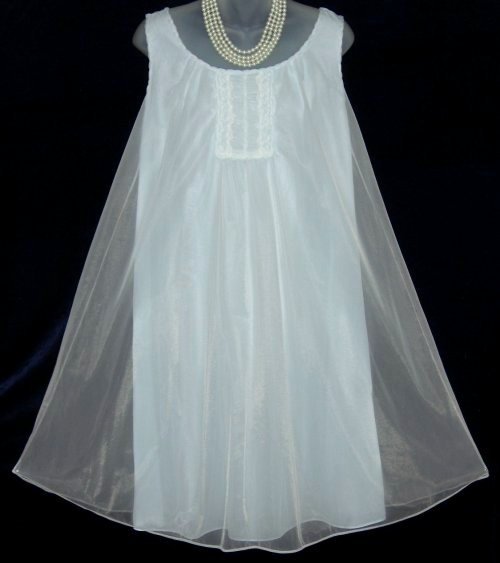 Gotham Gold Stripe Babydoll Blue Chiffon Nightgown