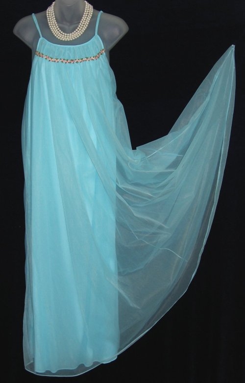 Vintage ROBIN EGG BLUE Chiffon Nightgown