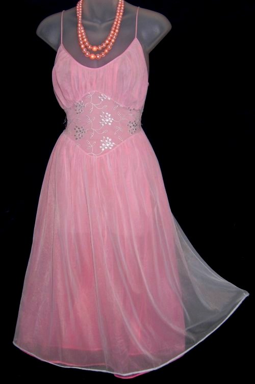 Rogers Pink Blue Double Chiffon Babydoll Nightgown