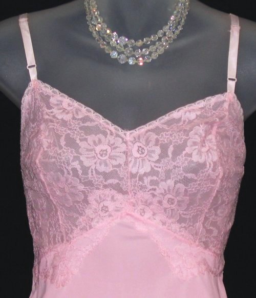 Vintage Kayser Candy Floss Sheer Pink Lace 100% Nylon Full Slip