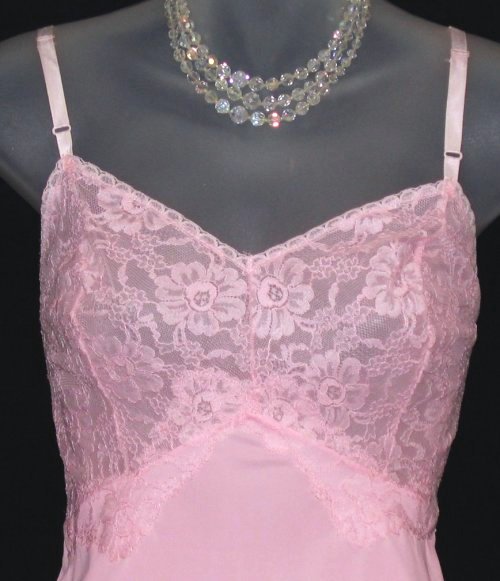 Vintage Kayser Candy Floss Sheer Pink Lace 100% Nylon Full Slip