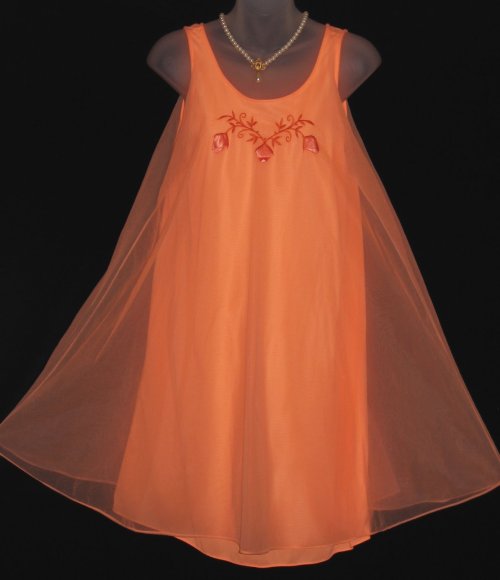 Vintage Tangerine Orange Chiffon Babydoll gl'Amour by Molyclaire