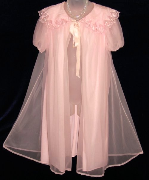 DORE Pink Embroidered Chiffon Peignoir Robe