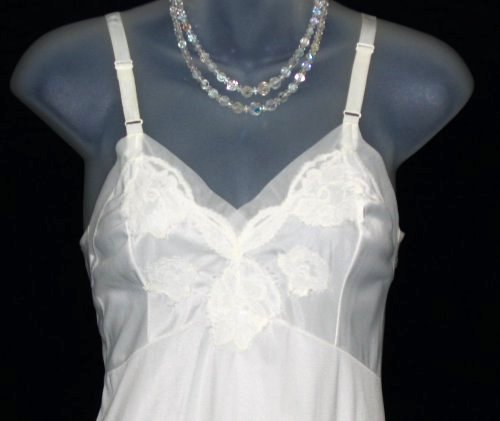 Vintage Gay-Lure White Chiffon Lace Nylon Full Slip