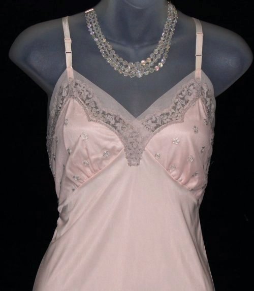 Kayser Blush Embroidered Chiffon Lace Vintage Nylon Full Slip