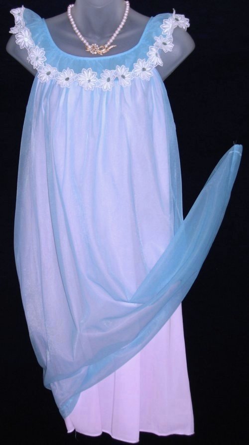 Vintage Vanity Fair Blue Pink Babydoll Nightgown