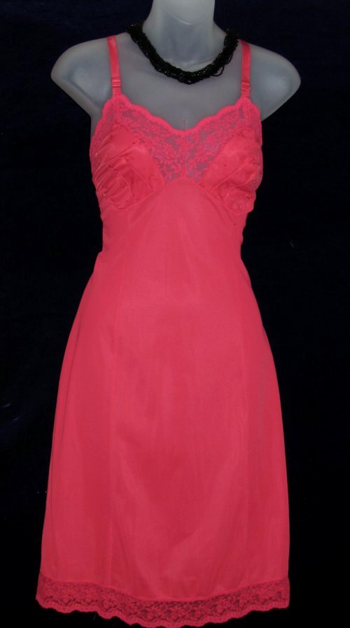 Vintage Vanity Fair Red Chiffon Slip Embroidered