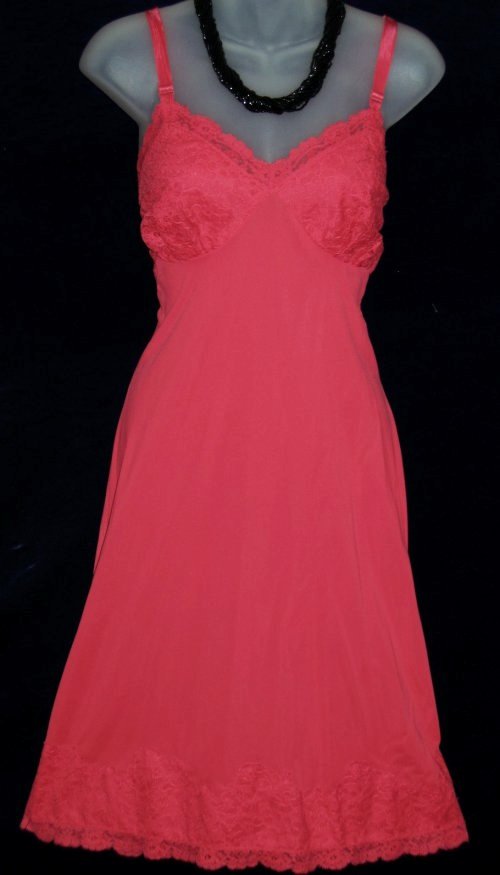 Vintage Vanity Fair Red Lace Nylon Full Slip