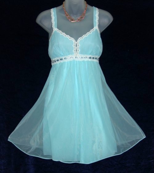 French Maid Crystal Pleat Blue Babydoll Nightgown
