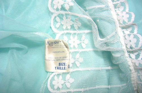 Vintage Kayser Tag Label on Blue Chiffon Peignoir