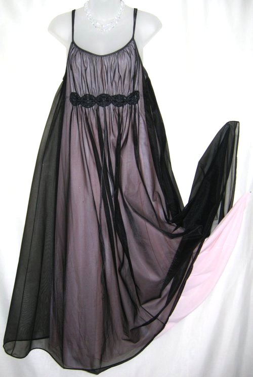 Sheer Black Chiffon Nightgown on Pink Nylon